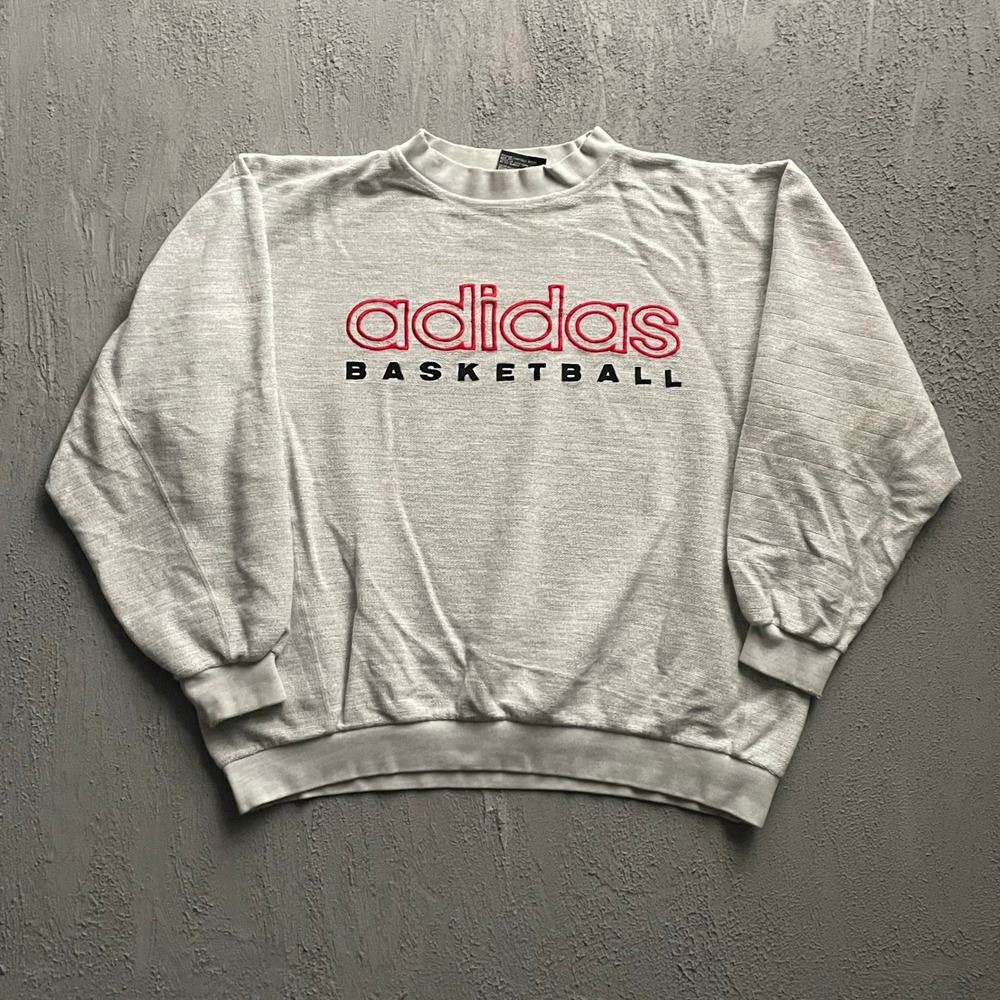 Vintage Adidas Basketball Graphic Sweatshirt Mens XL Grey 90s